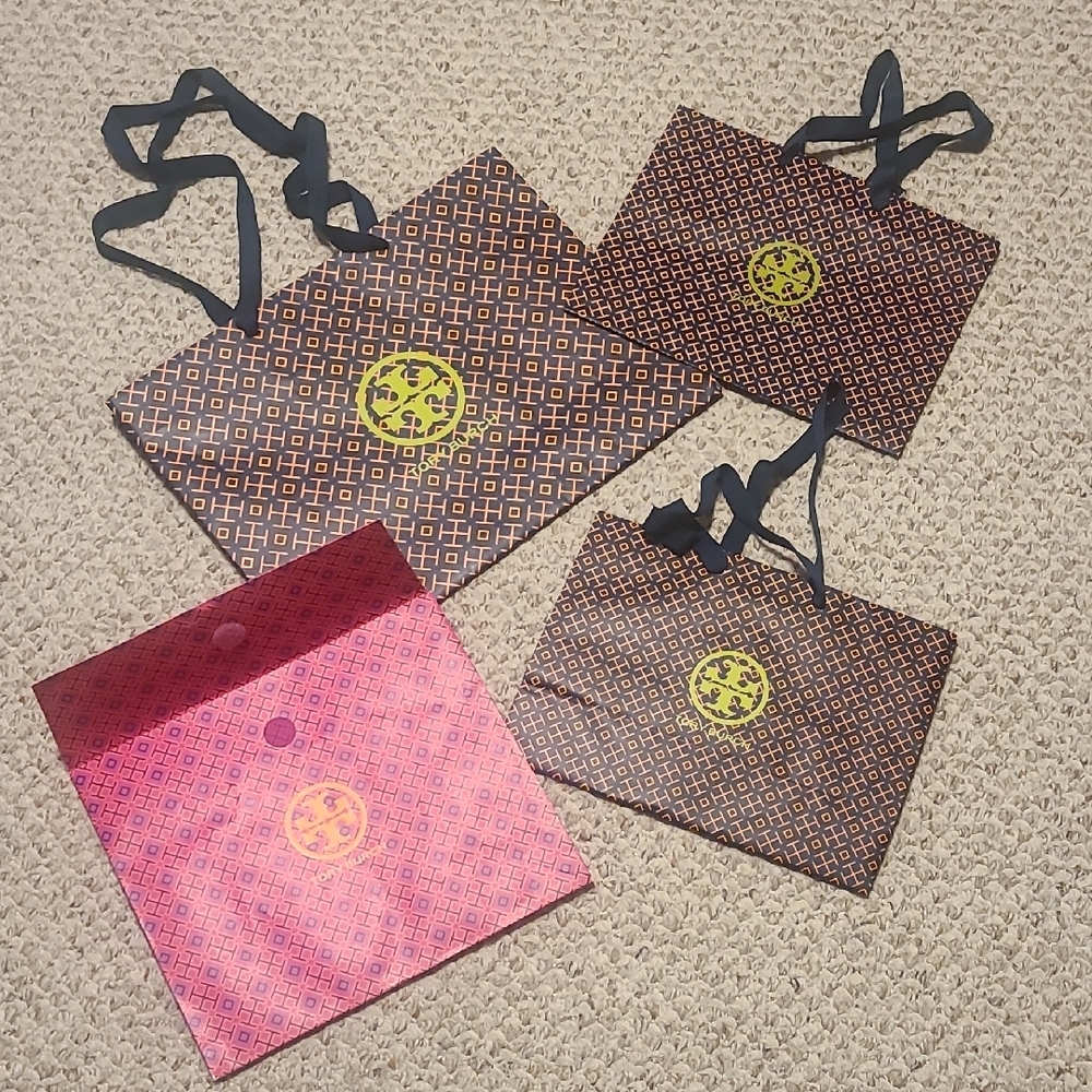 Tory Burch Brown Pink Patterned Gift Shopping Bags LOGO